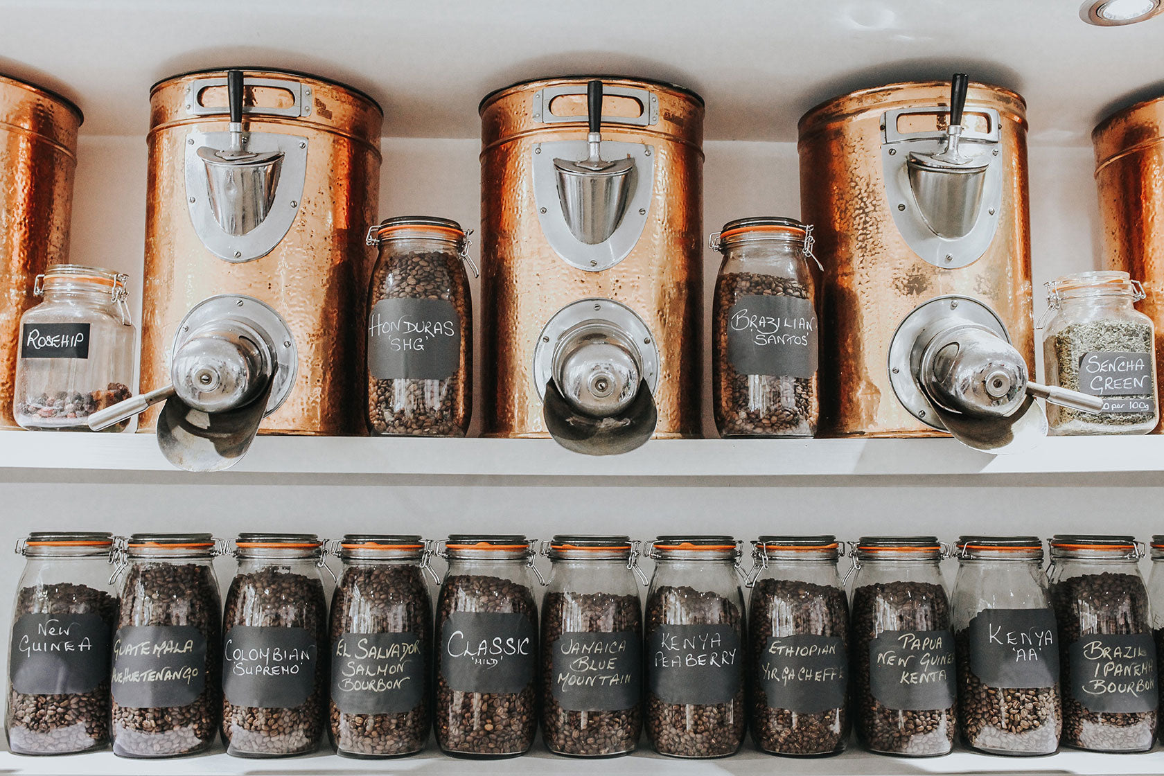 copper jars and kilo jar in our factory retail shop